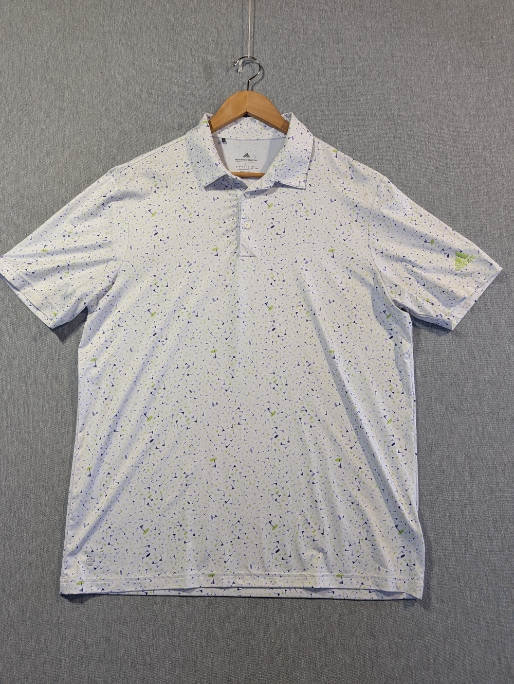 Adidas Golf Polo Shirt Men's Large White Flags All Over Print